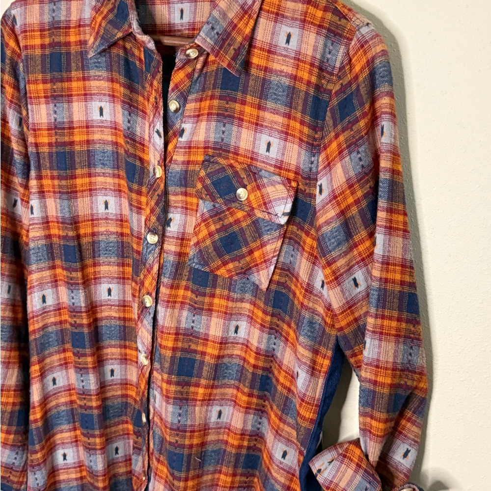 Tolani Mixed Media Plaid Shirt Bandana Back Boho Top M - Picture 4 of 9